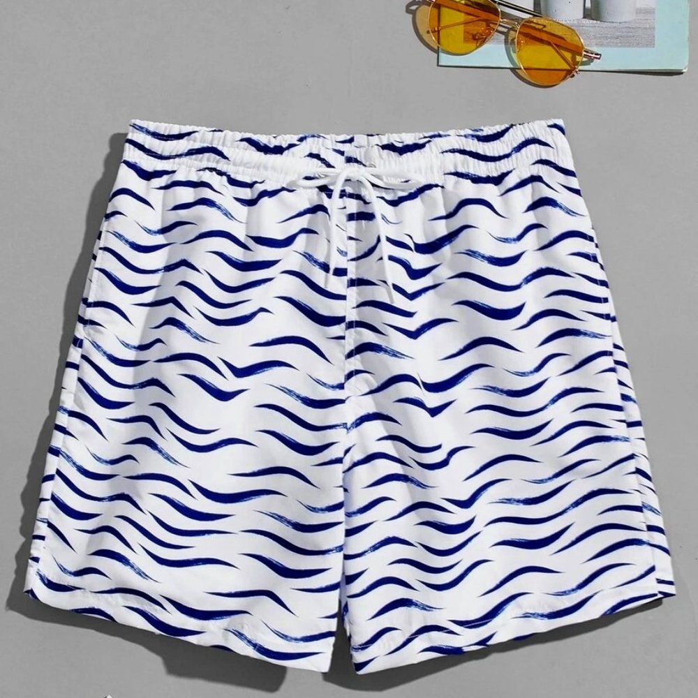 Men's Board Shorts Swim Trunks White Blue Shorts XL